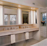 General view of bathrooms using paving and cladding in marble and limestone