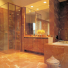 Bathroom cladded in red alicante marble, paving & walls .