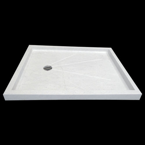 Solid shower tray in White Carrara C marble, honed