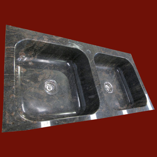 Solid double sink in multicoloured granite, polished finish